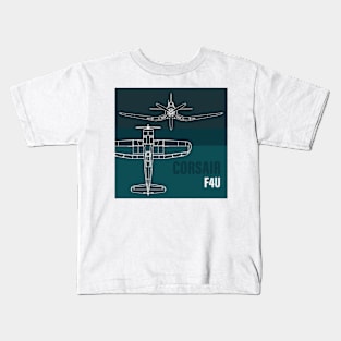 F4U Corsair: Iconic Warbird in blueprint Kids T-Shirt